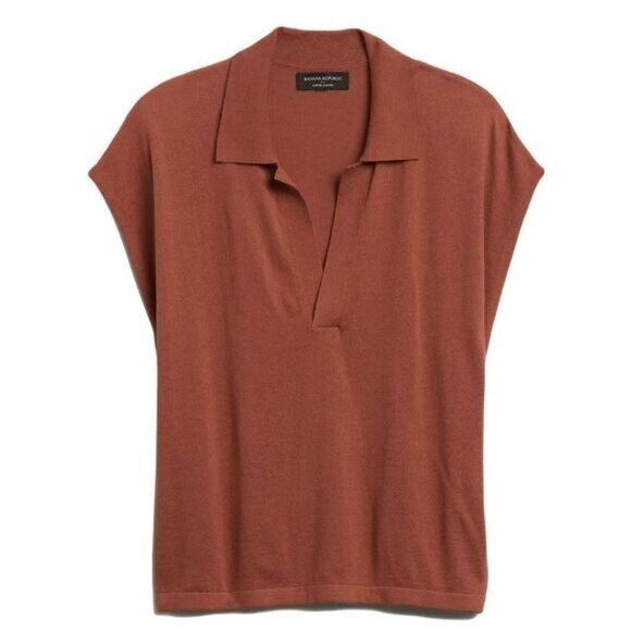 Banana Republic Burnt Orange Short Sleeve Collared V-Neck Forever Sweater - Picture 2 of 6